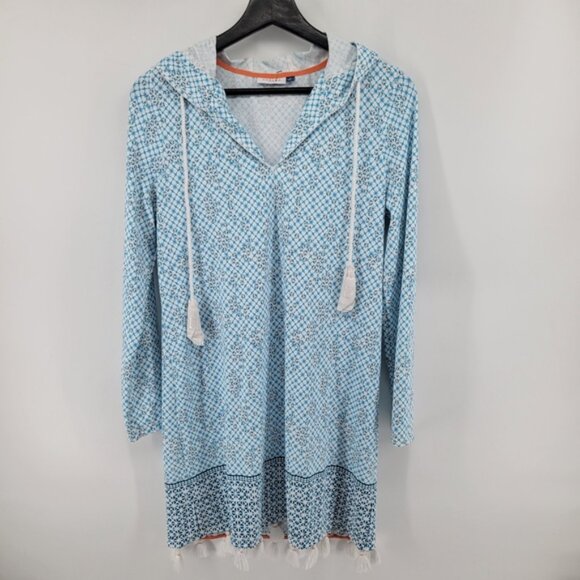Cabana Life Blue Patterned Hooded Cover-Up Size Medium - Picture 3 of 9